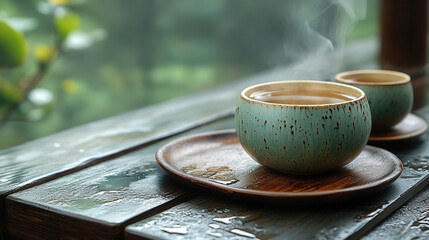 Moody photography of ceramic tea set with soft highlights 