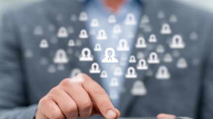 Businessman Interacting with Digital User Network Concept for Social Media and Online Communication Engagement