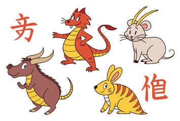 set of funny rabbits