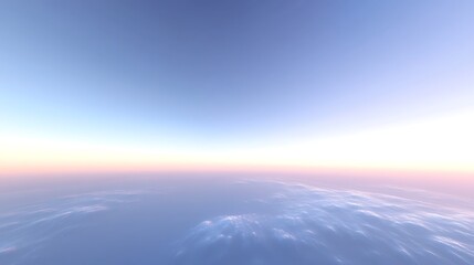 Serene ocean landscape with pastel sunrise, calm sea and blue sky horizon panorama backdrop