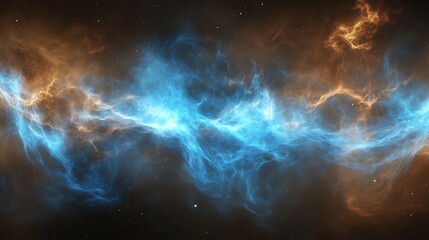 Nebula galaxy space background with blue and gold dust clouds, cosmic abstract illustration