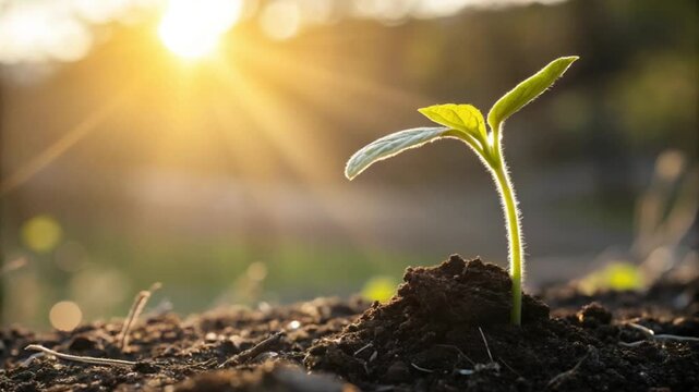 Young green sprout growing in the garden during spring 4k background video footage