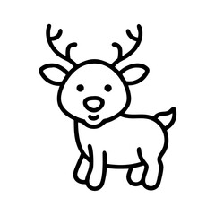 Cute cartoon reindeer with antlers and a red nose in a simple line drawing style
