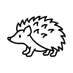 Cute hand drawn black outline hedgehog illustration on white background