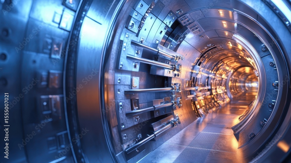 Poster high-tech digital vault interior for data encryption in banking