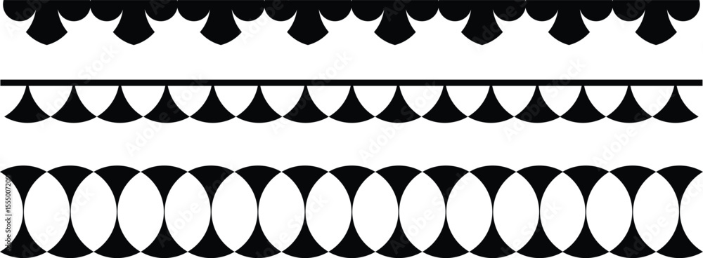 Aufkleber scalloped edge seamless set. borders and dividers. simple scalloped border. repeat cute vintage fril