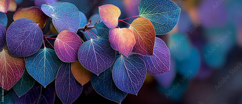 Poster a close up of colorful aspen leaves showing intricate vein patterns on branches