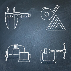 Carpenter tools chalkboard icon set