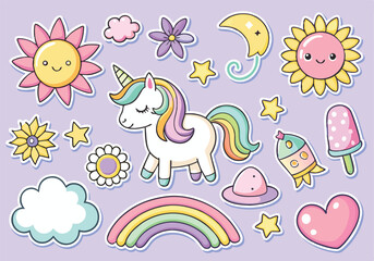 Seamless pattern with a set of funny cartoon animals: horses, birds, and cats, a perfect vector illustration for a baby's design or children's wallpaper