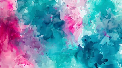 Abstract Watercolor Background with Pink and Teal Splashes