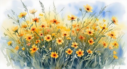 Obraz premium Yellow Flowers watercolour 