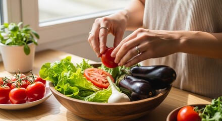 woman preparing salad