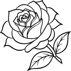 Black and white rose illustration on white background with vintage floral design