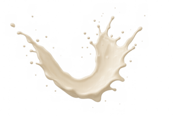 Dynamic vanilla milk splash creating a graceful, curved shape, isolated on a transparent background, ideal for food and beverage projects