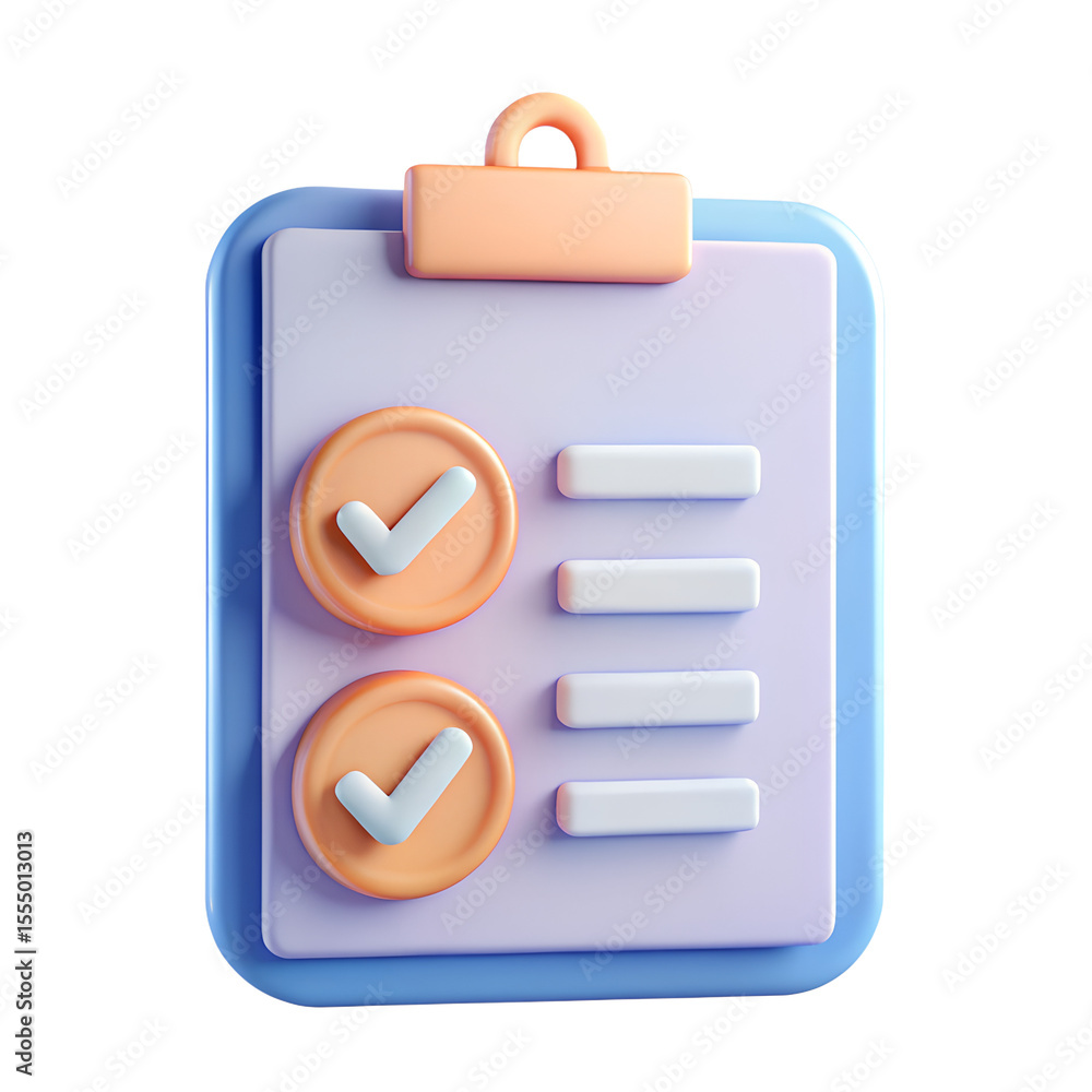 Poster 3d checklist with two completed tasks and blank items isolated on transparent background isolated on
