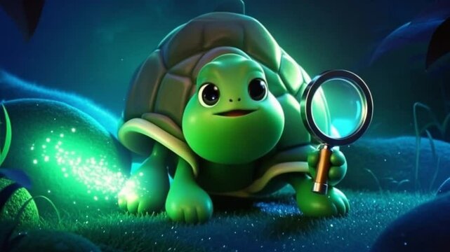 Alien frog character on a green alien planet floating in space with a UFO and stars in a cute cartoon style illustration 4K video