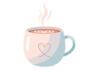 Stylish pink coffee mug with heart illustration and steam for cozy enjoyment
