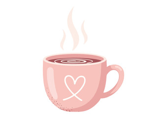 Cute pink coffee cup with heart design and steam for warm beverage lovers
