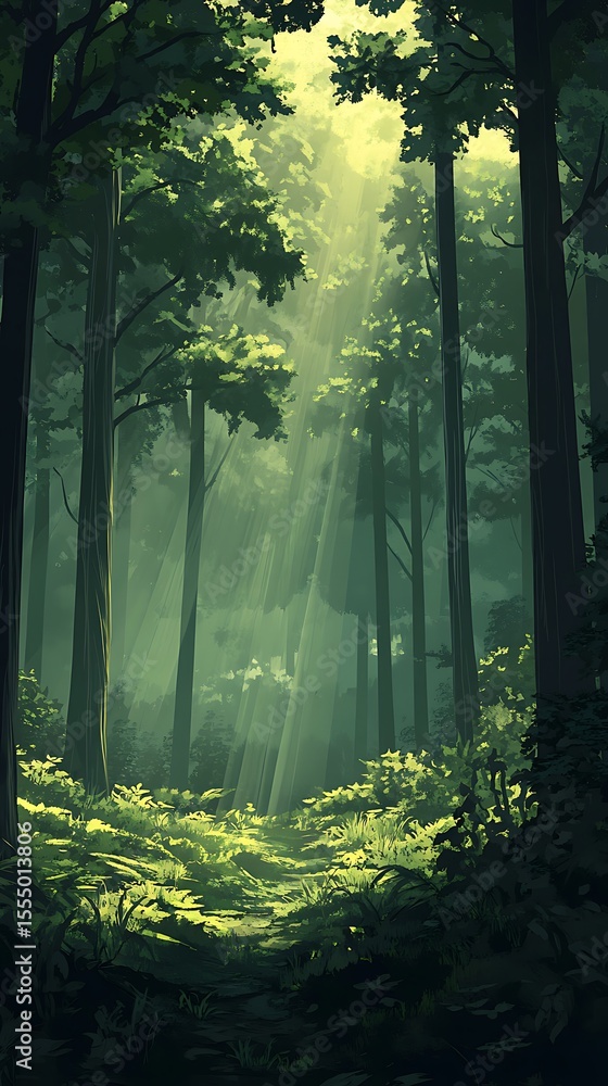 Poster mysterious dark forest. dark path through the mysterious dark forest.
