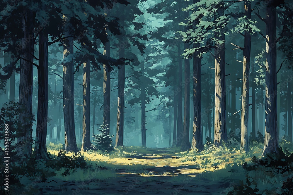 Poster mysterious dark forest. dark path through the mysterious dark forest.