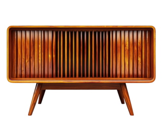 Wooden cabinet with slatted front and mid-century legs