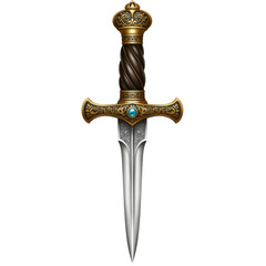 Ornate dagger with a golden hilt and blue gemstone, set against a plain background, ideal for fantasy themes