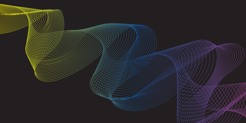 Modern multicolor gradient flowing wave lines. Parallel lines of vibrant color. Stylized line art background. curving and wavy gradient lines against a black background.	