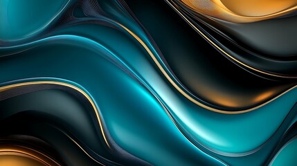 Abstract teal and gold fluid art background with smooth flowing lines and elegant design