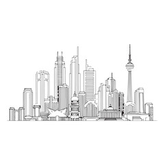 Obraz premium Modern city skyline line art, vector illustration of urban architecture for coloring book. AI generator