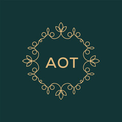 AOT letter logo design on Black background. 
