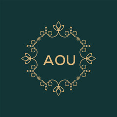 AOU letter logo design on Black background. 