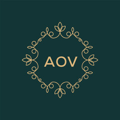 AOV letter logo design on Black background. 