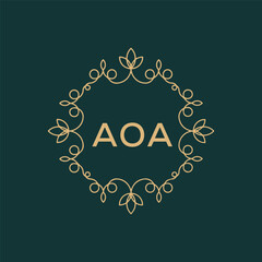 AOA letter logo design on Black background. 
