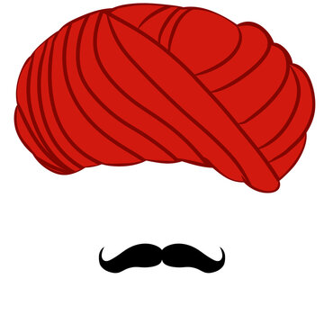 Rajasthani man look illustration with turban and moustache	