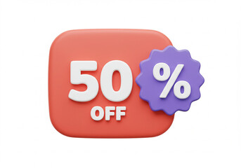 50% Off Sale 3D Render of Discount Badge for Marketing and Advertising