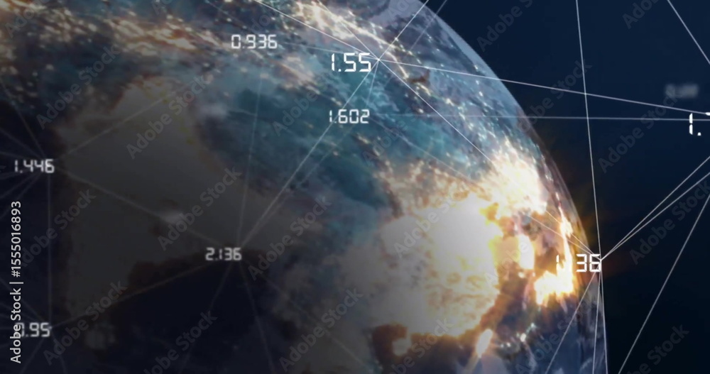 Poster earth from space with digital data points and network connections in image