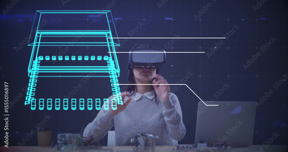 Aufkleber person using virtual reality headset with digital circuit board image overlay