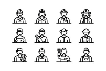 Diverse professions depicted as simple line art icons occupations people