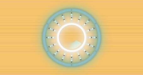 Displaying concentric rings rotating over warm gradient interface, with radial arrowheads