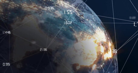 Earth from space with digital data points and network connections in image