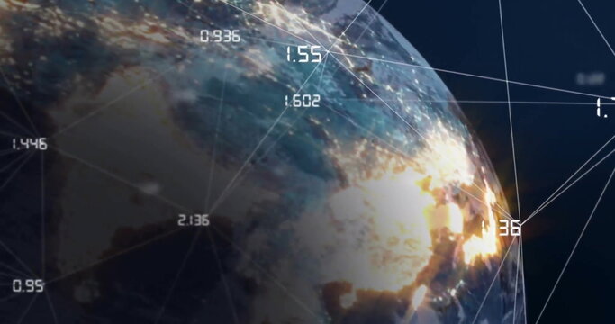 Naklejki Earth from space with digital data points and network connections in image