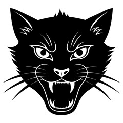 Angry Black Cat Head Silhouette, Black Panther Style Cat Head Logo