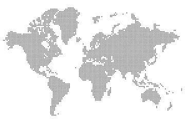 Fototapeta premium Polygon shape dotted world map illustration showing point-based earth design. Ideal for web, prints, or data visuals, Polygon shape dotted world map vector design. Dotted shape map in polygene