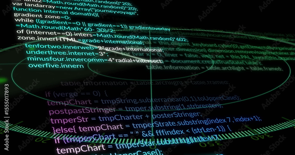 Poster streaming holographic javascript code at virtual interface with gridlines, overlays and markers