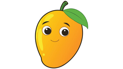 Cartoon mango character with smiling face and green leaf illustration