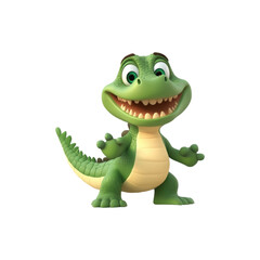 Fototapeta premium Smiling green cartoon crocodile character standing upright with friendly expression isolated on white background