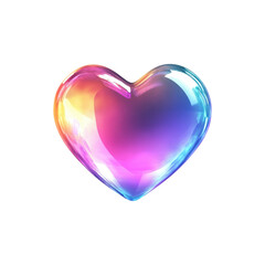 Shiny holographic heart icon with vibrant colors and glossy 3D effect isolated on white background