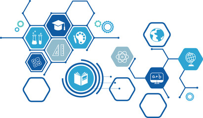 education icon concept: school, college, studying interconnected symbols - vector illustration