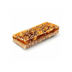 Delicious Caramel and Sesame Seed Granola Bar Isolated on White Background