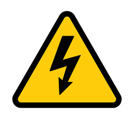 High voltage hazard warning sign &ndash; ISO 7010 yellow triangle with black lightning bolt symbol indicating electrical danger or shock risk